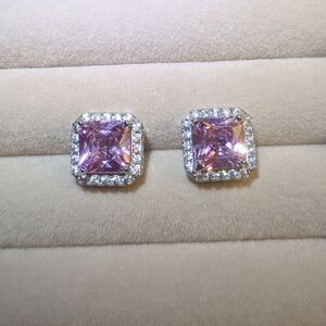 Elegant Pink Cubic Zirconia and Silver Stud Earrings